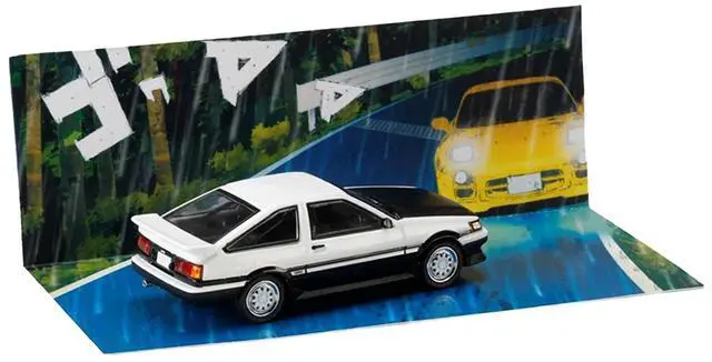 Alt view image 4 of 6 - Toyota Corolla Levin (AE86) White with Carbon Hood "Initial D" (1995-2013) Manga 1/64 Diecast Model Car by Hobby Japan