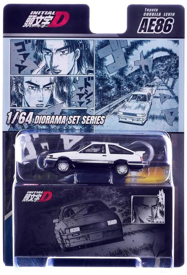 Alt view image 6 of 6 - Toyota Corolla Levin (AE86) White with Carbon Hood "Initial D" (1995-2013) Manga 1/64 Diecast Model Car by Hobby Japan