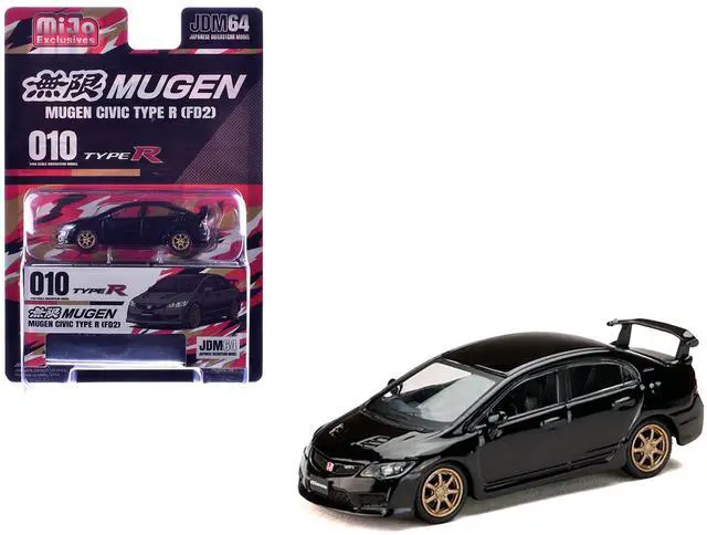 Main image of Honda Mugen Civic Type R (FD2) RHD Crystal Black Pearl with Gold Wheels "JDM64" Series 1/64 Diecast Model Car by Hobby Japan