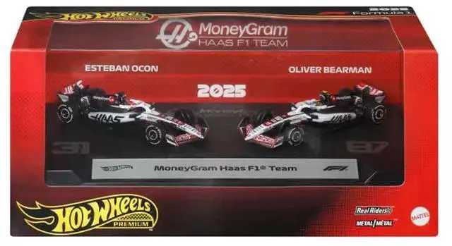 Main image of "MoneyGram Haas F1 Team" Formula One F1 World Championship (2025) 2 Piece Set Diecast Model Cars by Hot Wheels