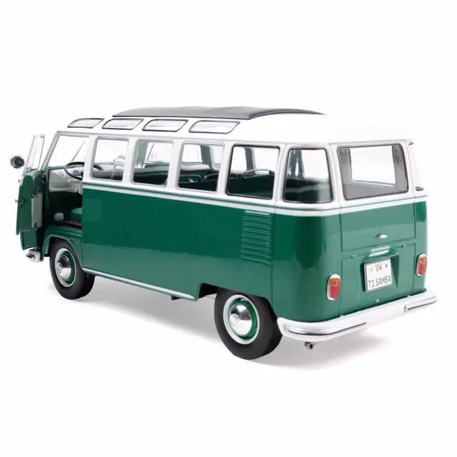 Alt view image 2 of 7 - 1962 Volkswagen T1 Samba Bus Green and White 1/18 Diecast Model Car by Solido