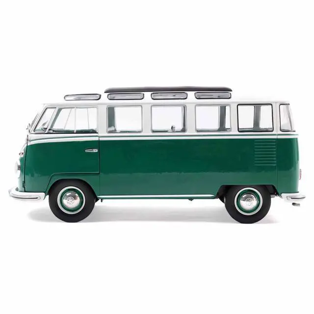 Alt view image 3 of 7 - 1962 Volkswagen T1 Samba Bus Green and White 1/18 Diecast Model Car by Solido