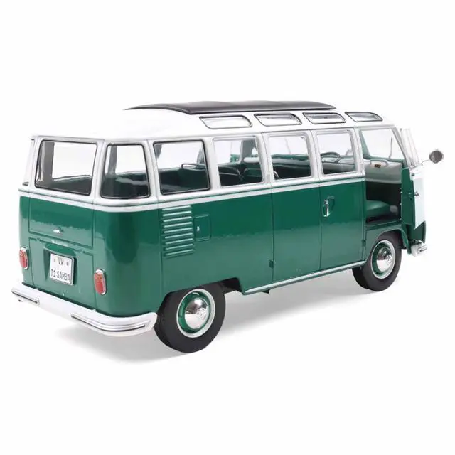Alt view image 4 of 7 - 1962 Volkswagen T1 Samba Bus Green and White 1/18 Diecast Model Car by Solido
