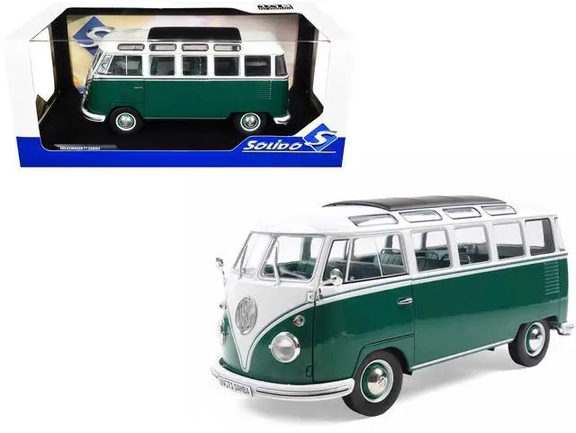 Main image of 1962 Volkswagen T1 Samba Bus Green and White 1/18 Diecast Model Car by Solido