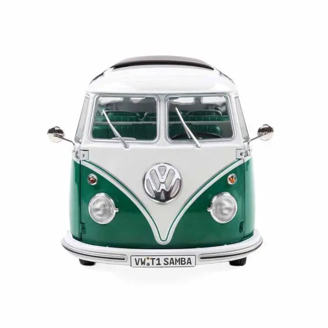Alt view image 6 of 7 - 1962 Volkswagen T1 Samba Bus Green and White 1/18 Diecast Model Car by Solido