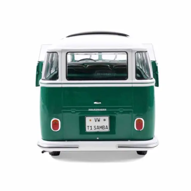 Alt view image 7 of 7 - 1962 Volkswagen T1 Samba Bus Green and White 1/18 Diecast Model Car by Solido