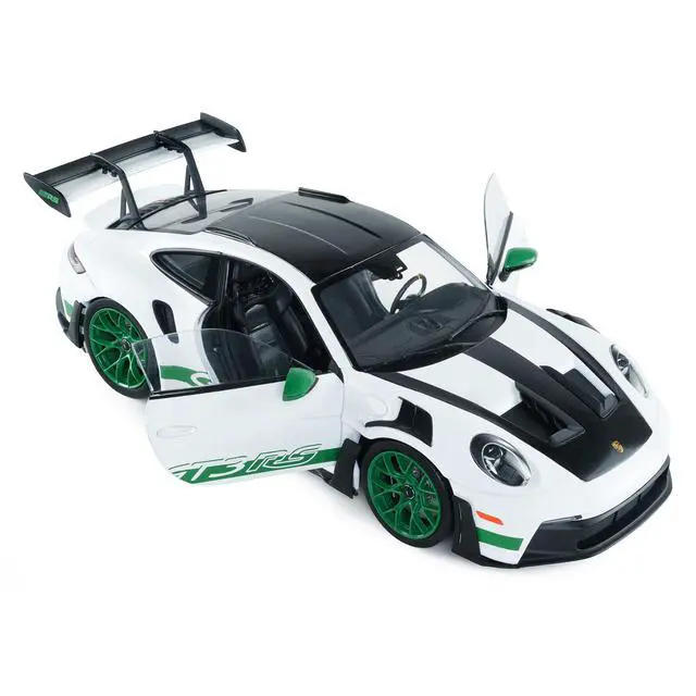 Alt view image 2 of 7 - 2024 Porsche 911 GT3 RS "Tribute to Carrera RS Package" White with Carbon Hood and Top & Green 1/18 Diecast Model Car by Solido