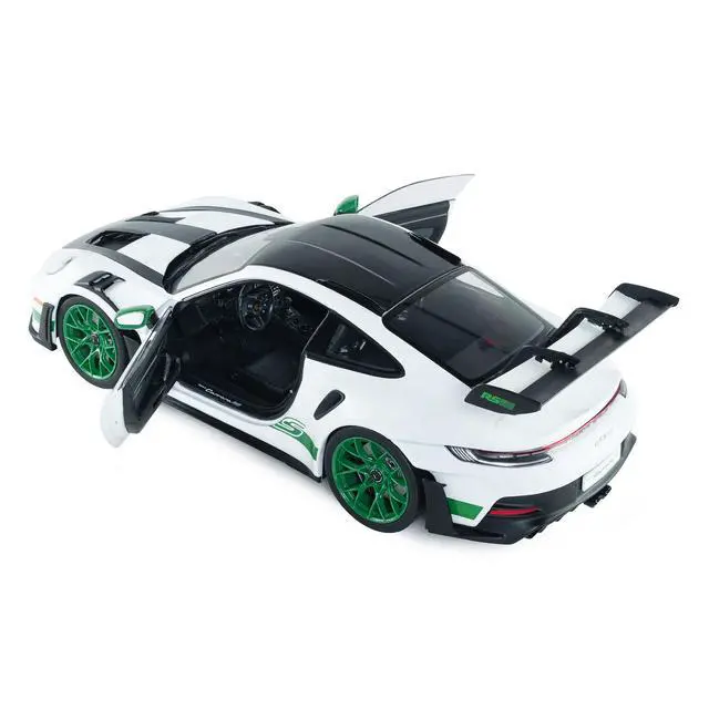 Alt view image 4 of 7 - 2024 Porsche 911 GT3 RS "Tribute to Carrera RS Package" White with Carbon Hood and Top & Green 1/18 Diecast Model Car by Solido