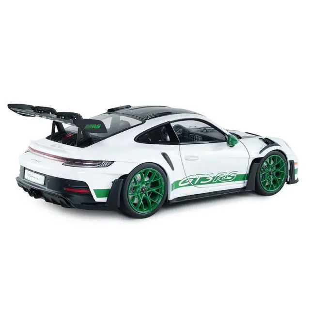 Alt view image 5 of 7 - 2024 Porsche 911 GT3 RS "Tribute to Carrera RS Package" White with Carbon Hood and Top & Green 1/18 Diecast Model Car by Solido