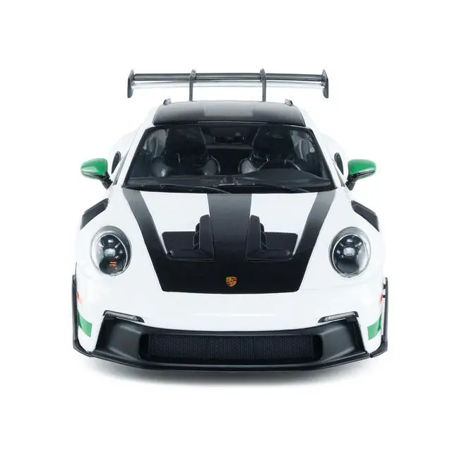 Alt view image 6 of 7 - 2024 Porsche 911 GT3 RS "Tribute to Carrera RS Package" White with Carbon Hood and Top & Green 1/18 Diecast Model Car by Solido