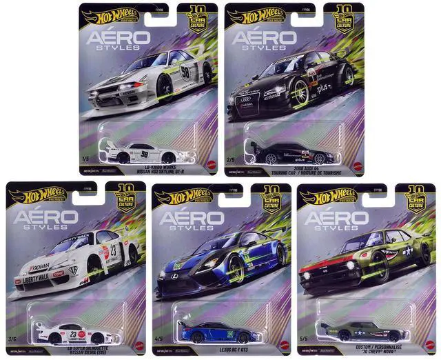 Main image of "Aero Styles" 5 piece Set "Car Culture 10th Anniversary" 2026 Series U Diecast Model Cars by Hot Wheels