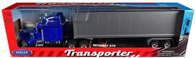 Main image of Peterbilt 379 Truck Blue Metallic with Silver Container "Transporter" Series 1/32 Diecast Model by Welly