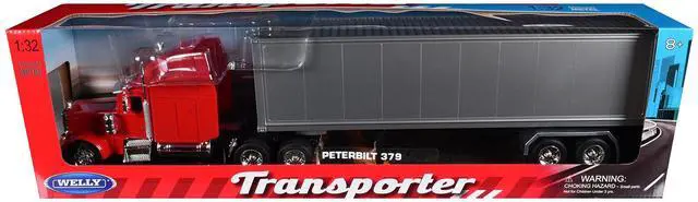 Main image of Peterbilt 379 Truck Red with Silver Container "Transporter" Series 1/32 Diecast Model by Welly