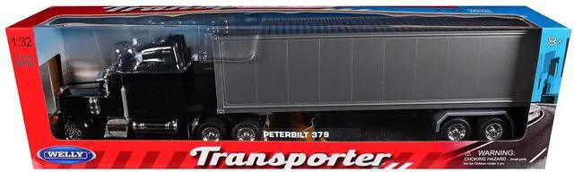 Main image of Peterbilt 379 Truck Black with Silver Container "Transporter" Series 1/32 Diecast Model by Welly