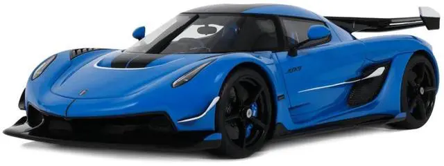 Main image of 2025 Koenigsegg Jesko Blue Metallic with Black Stripes 1/18 Model Car by GT Spirit