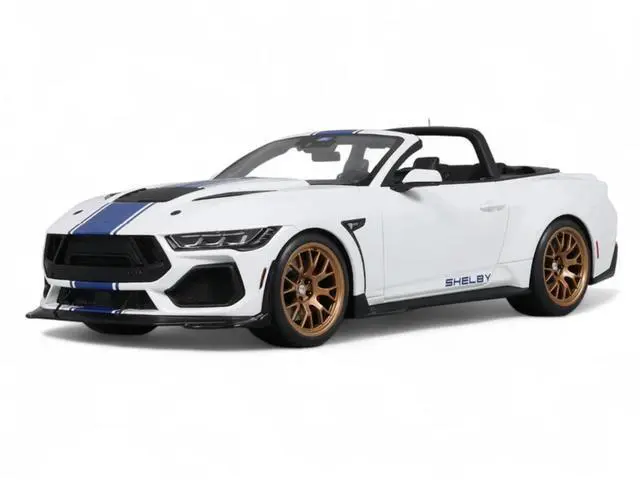 Main image of 2025 Shelby Mustang Supersnake Convertible White with Blue Stripes 1/18 Model Car by GT Spirit