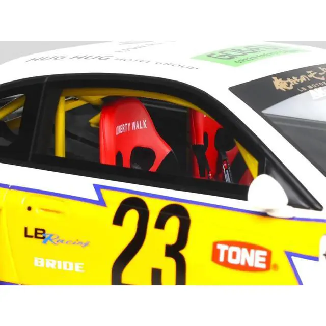 Alt view image 3 of 7 - 2021 Nissan Silvia (S15) LB-Super Silhouette RHD (Right Hand Drive) #23 White with Yellow Stripes 1/18 Model Car by GT Spirit