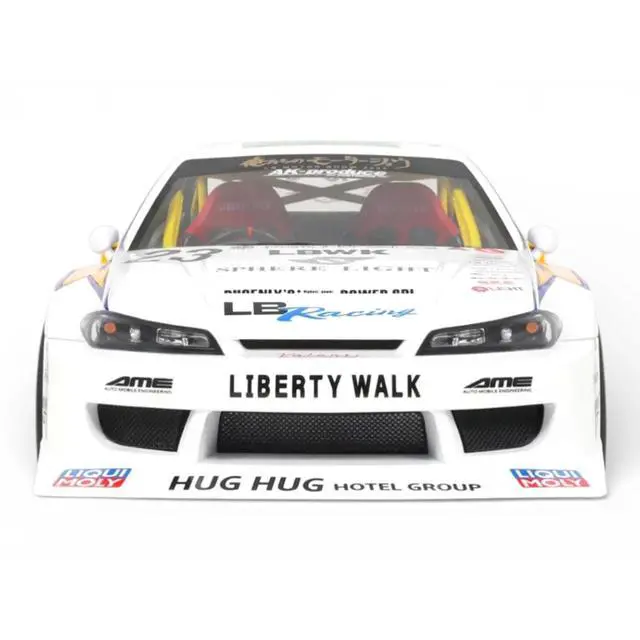 Alt view image 6 of 7 - 2021 Nissan Silvia (S15) LB-Super Silhouette RHD (Right Hand Drive) #23 White with Yellow Stripes 1/18 Model Car by GT Spirit
