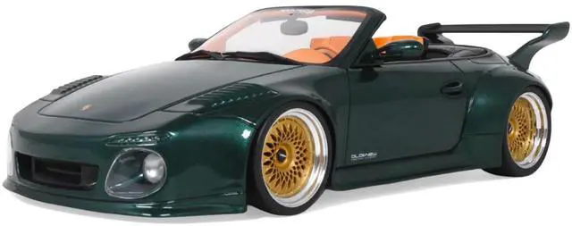 Main image of 2024 Porsche 911 (997) Old & New Tokyo Auto Salon Cabriolet Dark Green Metallic with Orange Interior 1/18 Model Car by GT Spirit