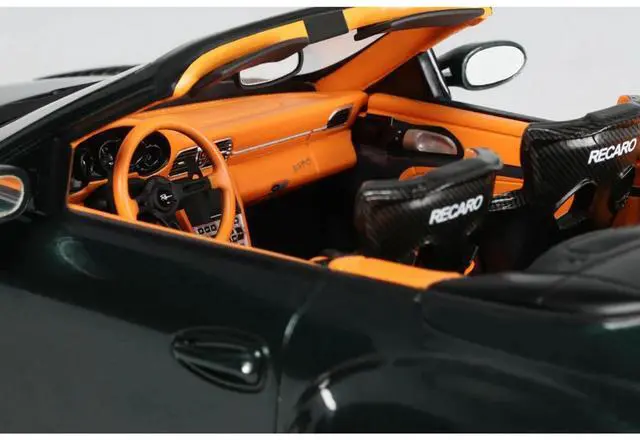 Alt view image 2 of 7 - 2024 Porsche 911 (997) Old & New Tokyo Auto Salon Cabriolet Dark Green Metallic with Orange Interior 1/18 Model Car by GT Spirit