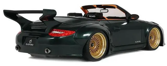 Alt view image 5 of 7 - 2024 Porsche 911 (997) Old & New Tokyo Auto Salon Cabriolet Dark Green Metallic with Orange Interior 1/18 Model Car by GT Spirit