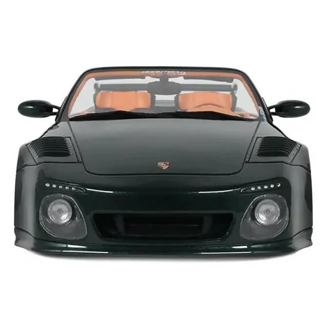 Alt view image 6 of 7 - 2024 Porsche 911 (997) Old & New Tokyo Auto Salon Cabriolet Dark Green Metallic with Orange Interior 1/18 Model Car by GT Spirit