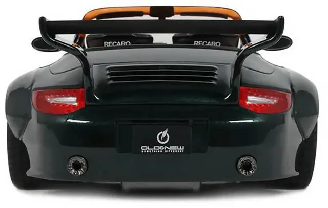 Alt view image 7 of 7 - 2024 Porsche 911 (997) Old & New Tokyo Auto Salon Cabriolet Dark Green Metallic with Orange Interior 1/18 Model Car by GT Spirit