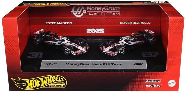 Main image of "MoneyGram Haas F1 Team" Formula One F1 World Championship (2025) 2 Piece Set Diecast Model Cars by Hot Wheels