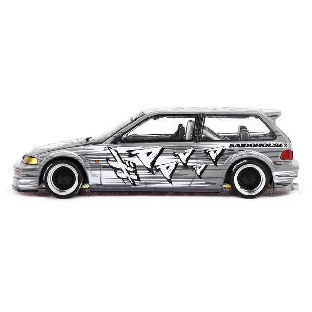 Alt view image 3 of 6 - Honda Civic (EF) "Manga V1" Gray Metallic with Graphics "Kaido House" Special 1/64 Diecast Model Car by Mini GT