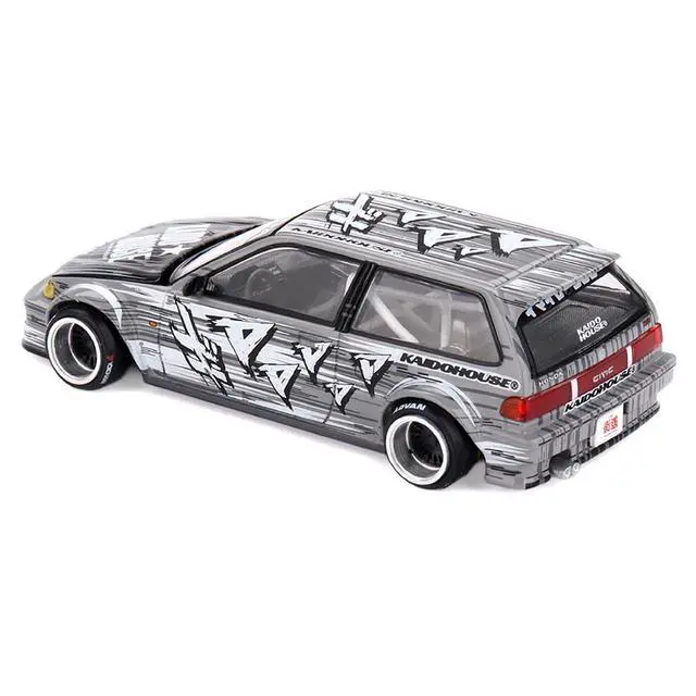 Alt view image 4 of 6 - Honda Civic (EF) "Manga V1" Gray Metallic with Graphics "Kaido House" Special 1/64 Diecast Model Car by Mini GT