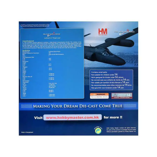 Alt view image 7 of 7 - Lockheed U-2S Dragon Lady Aircraft "Royal International Air Tattoo" (2025) US Air Force 1/72 Diecast Model by Hobby Master