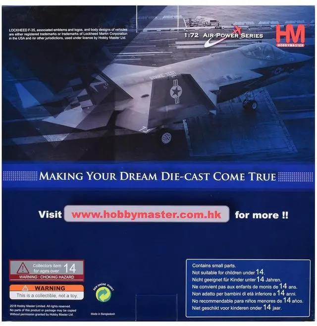 Alt view image 7 of 7 - Lockheed F-35C Lightning II Aircraft "169034, VFA-125 Rough Raiders" (2022) US Navy 1/72 Diecast Model by Hobby Master