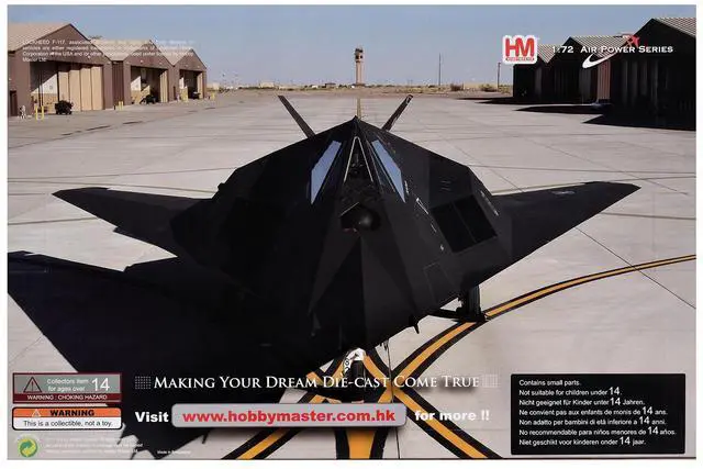Alt view image 7 of 7 - Lockheed YF-117 Nighthawk Stealth Aircraft "Edwards AFB" (2005) United States Air Force 1/72 Diecast Model by Hobby Master