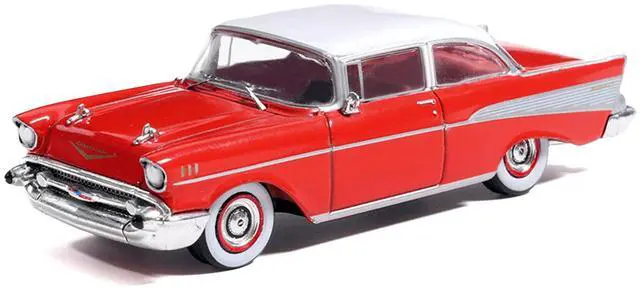Alt view image 2 of 6 - 1957 Chevrolet Bel Air Red with White Top and Red Interior 1/64 Diecast Model by IXO Models