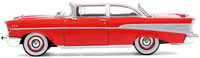 Alt view image 3 of 6 - 1957 Chevrolet Bel Air Red with White Top and Red Interior 1/64 Diecast Model by IXO Models