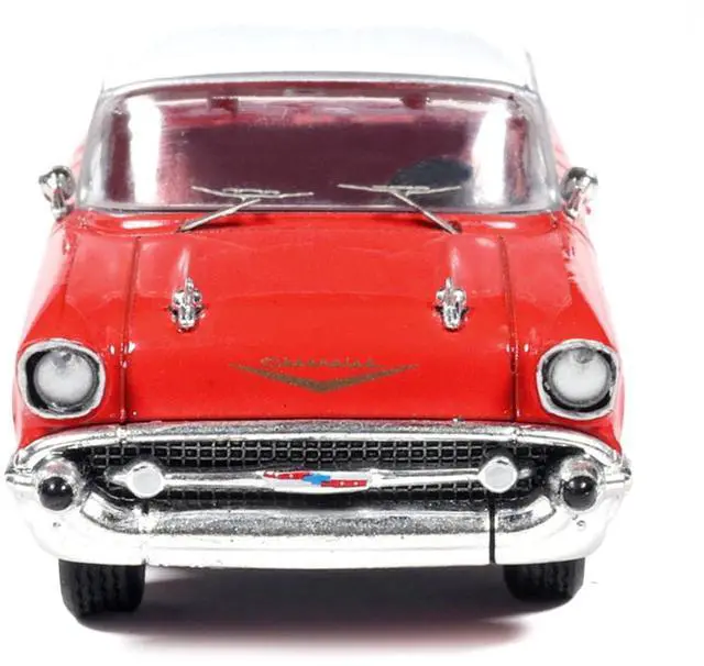 Alt view image 5 of 6 - 1957 Chevrolet Bel Air Red with White Top and Red Interior 1/64 Diecast Model by IXO Models
