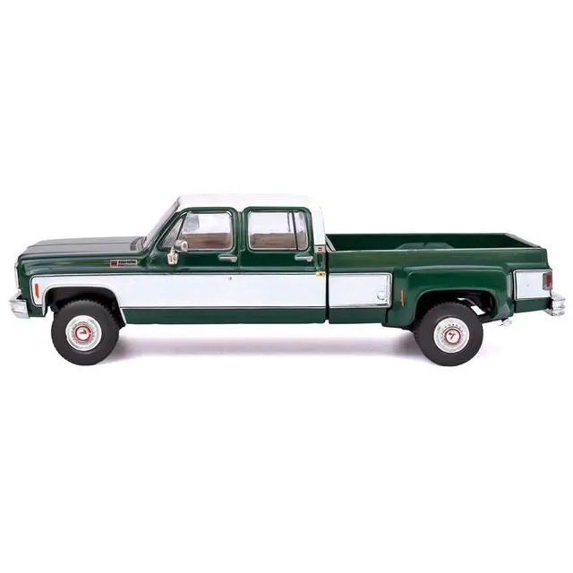 Alt view image 3 of 6 - 1973 GMC Sierra Grande 3500 Crew Cab Dually Pickup Truck Green and White 1/64 Diecast Model by IXO Models