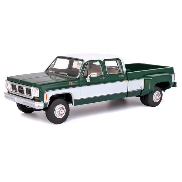 Alt view image 4 of 6 - 1973 GMC Sierra Grande 3500 Crew Cab Dually Pickup Truck Green and White 1/64 Diecast Model by IXO Models