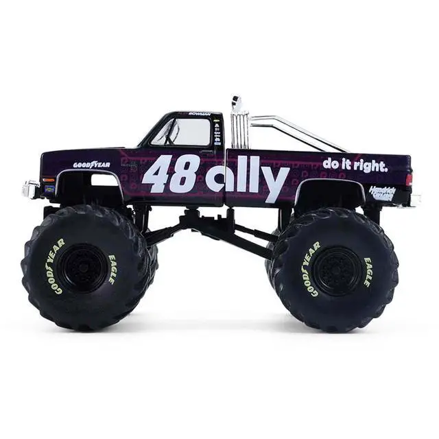 Alt view image 2 of 6 - 1984 Chevrolet Silverado Monster Truck #48 "Ally" Black and Purple with Graphics 1/64 Diecast Model Car by Greenlight