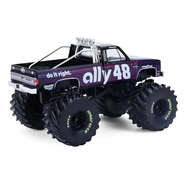 Alt view image 3 of 6 - 1984 Chevrolet Silverado Monster Truck #48 "Ally" Black and Purple with Graphics 1/64 Diecast Model Car by Greenlight
