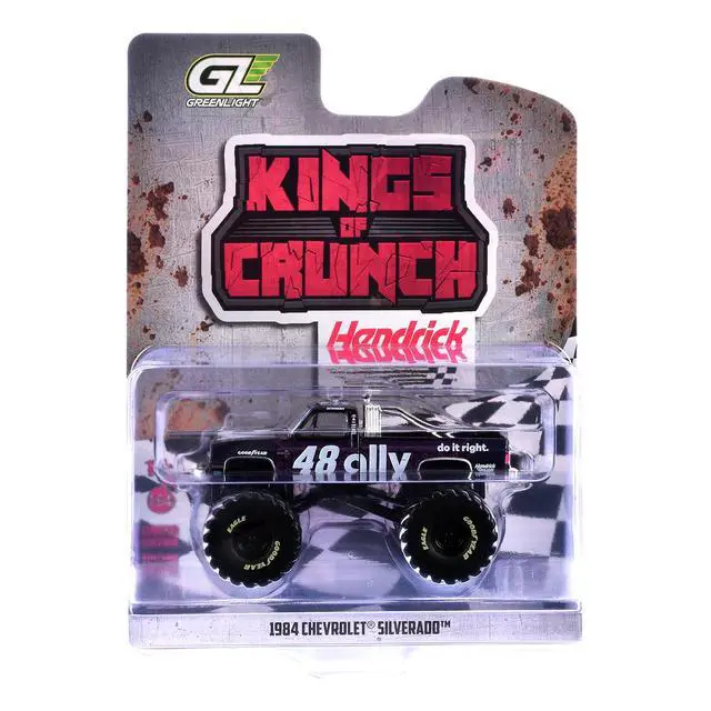 Alt view image 6 of 6 - 1984 Chevrolet Silverado Monster Truck #48 "Ally" Black and Purple with Graphics 1/64 Diecast Model Car by Greenlight