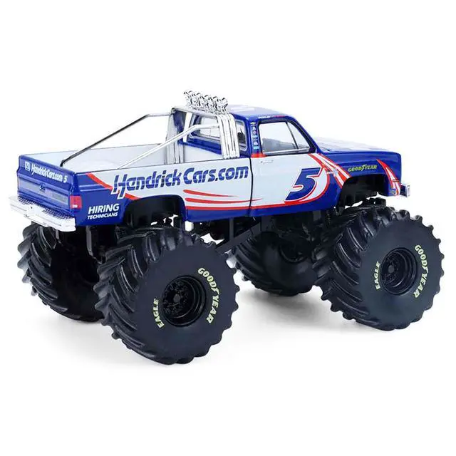 Alt view image 3 of 6 - 1981 Chevrolet K20 Monster Truck #5 "HendrickCars.com" Blue and White with Graphics 1/64 Diecast Model Car by Greenlight