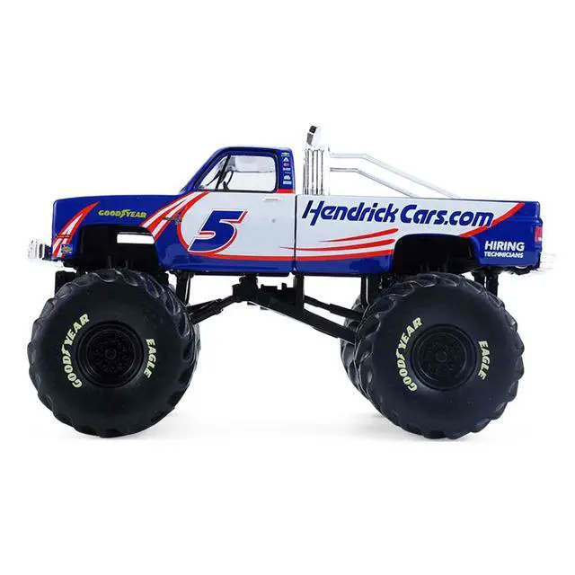 Alt view image 2 of 6 - 1981 Chevrolet K20 Monster Truck #5 "HendrickCars.com" Blue and White with Graphics 1/64 Diecast Model Car by Greenlight