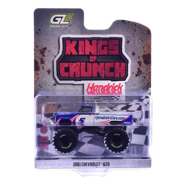 Alt view image 6 of 6 - 1981 Chevrolet K20 Monster Truck #5 "HendrickCars.com" Blue and White with Graphics 1/64 Diecast Model Car by Greenlight