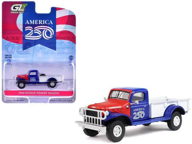 Main image of 1946 Dodge Power Wagon Pickup Truck Red, White, and Blue "America 250 Edition" 1/64 Diecast Model Car by Greenlight