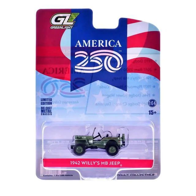 Alt view image 6 of 6 - 1942 Willys MB Jeep Olive Green "America 250 Edition" "Anniversary Collection" Series 18 1/64 Diecast Model Car by Greenlight
