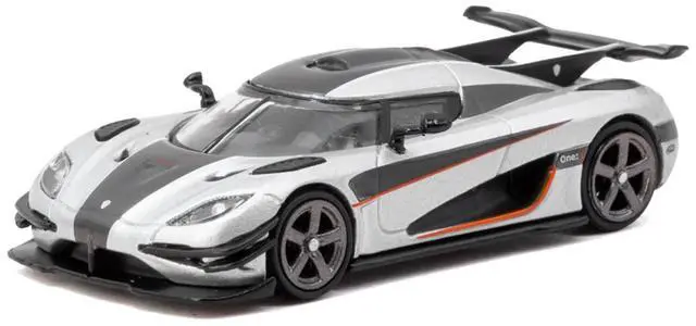 Alt view image 2 of 6 - Koenigsegg One:1 Silver Metallic with Black Stripes "Global64" Series 1/64 Diecast Model Car by Tarmac Works
