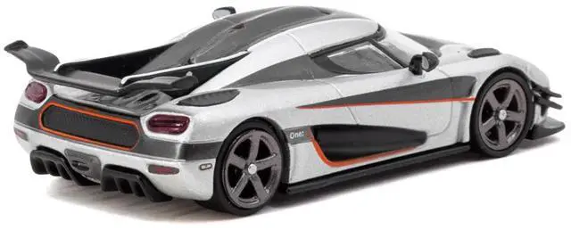 Alt view image 3 of 6 - Koenigsegg One:1 Silver Metallic with Black Stripes "Global64" Series 1/64 Diecast Model Car by Tarmac Works