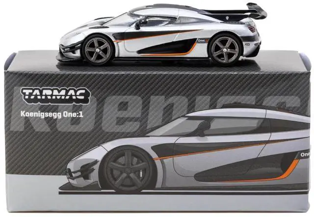 Alt view image 4 of 6 - Koenigsegg One:1 Silver Metallic with Black Stripes "Global64" Series 1/64 Diecast Model Car by Tarmac Works