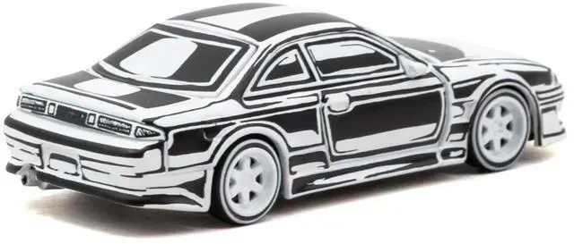 Alt view image 3 of 6 - VERTEX Silvia (S14) "Designed by Joshua Vides" Black and White "Global64" Series 1/64 Diecast Model Car by Tarmac Works